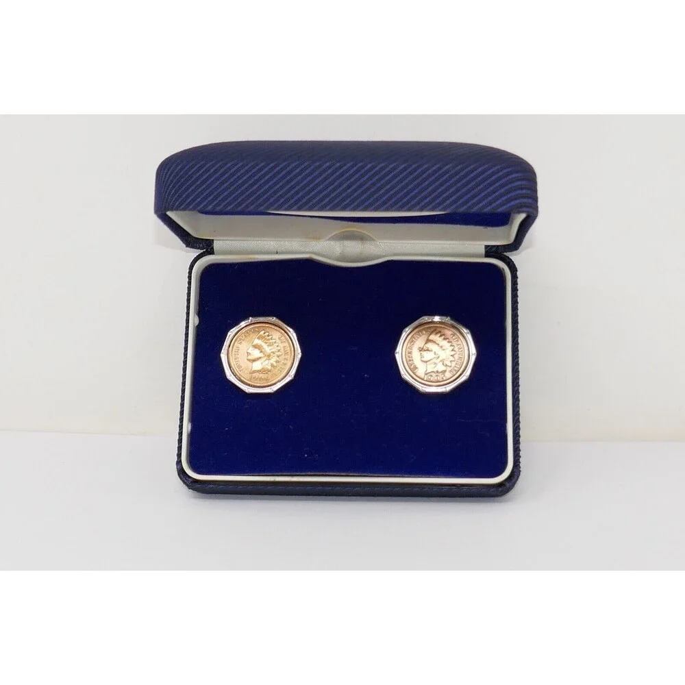 Swank 1905 1906 Indian Head Penny Coin Cufflinks